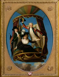 Kapitan Vincenzo Lunardi ze swoim asystentem Georgem Bigginem i panią Letitią Anne Sage, w balonie, 1785 (olej na miedzi)